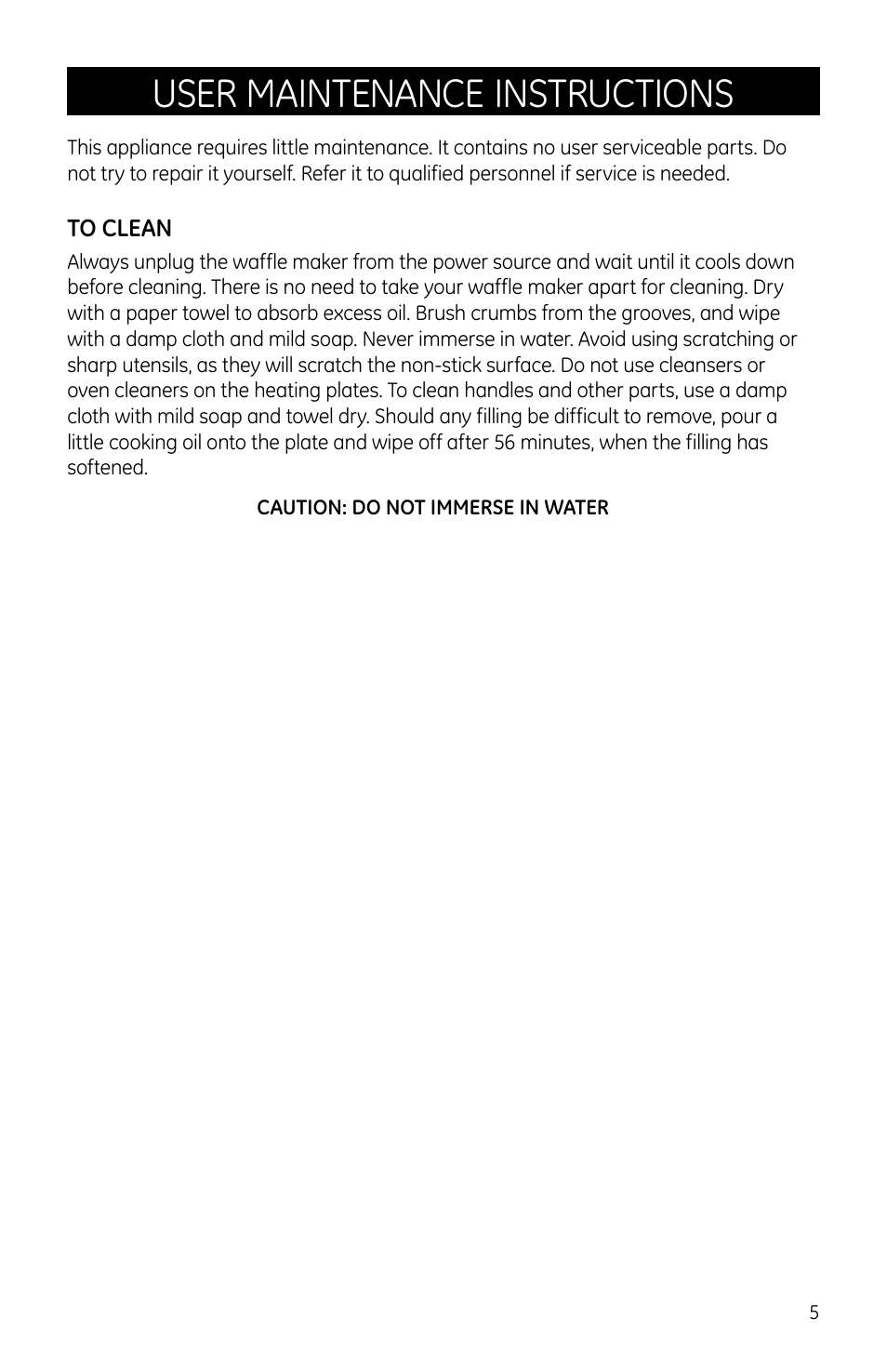 User maintenance instructions | GE 169056 User Manual | Page 5 / 6