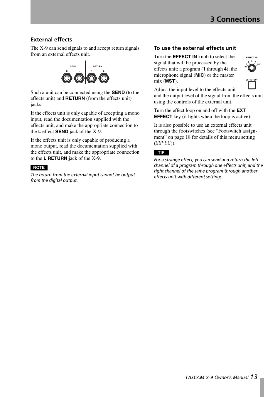 External effects, 3 connections | GE X-9 User Manual | Page 13 / 36
