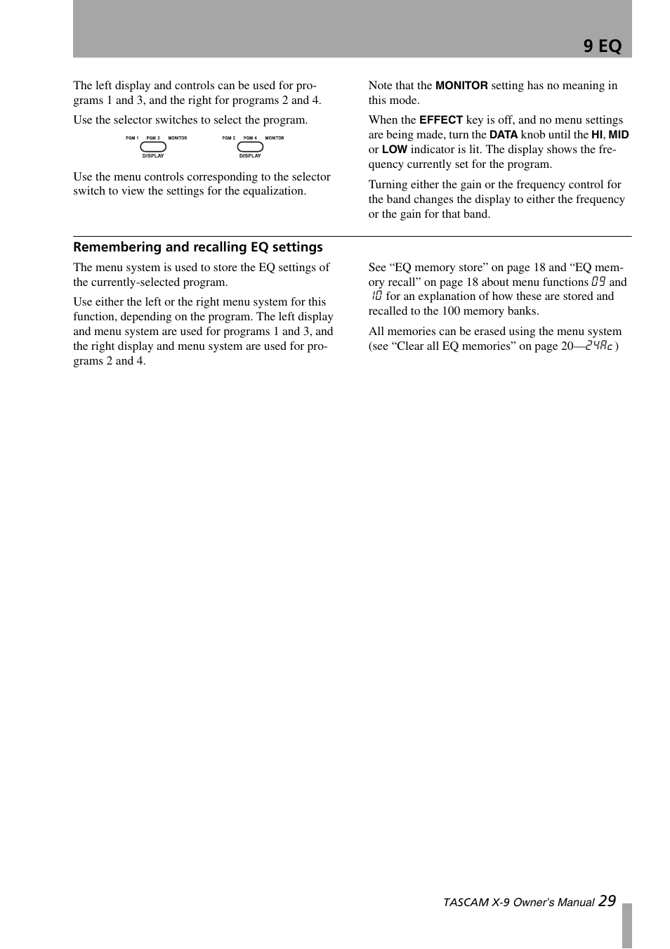 Remembering and recalling eq settings, 9 eq | GE X-9 User Manual | Page 29 / 36