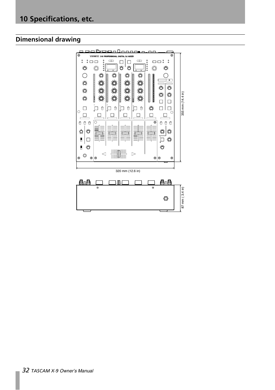 Dimensional drawing, 10 specifications, etc | GE X-9 User Manual | Page 32 / 36