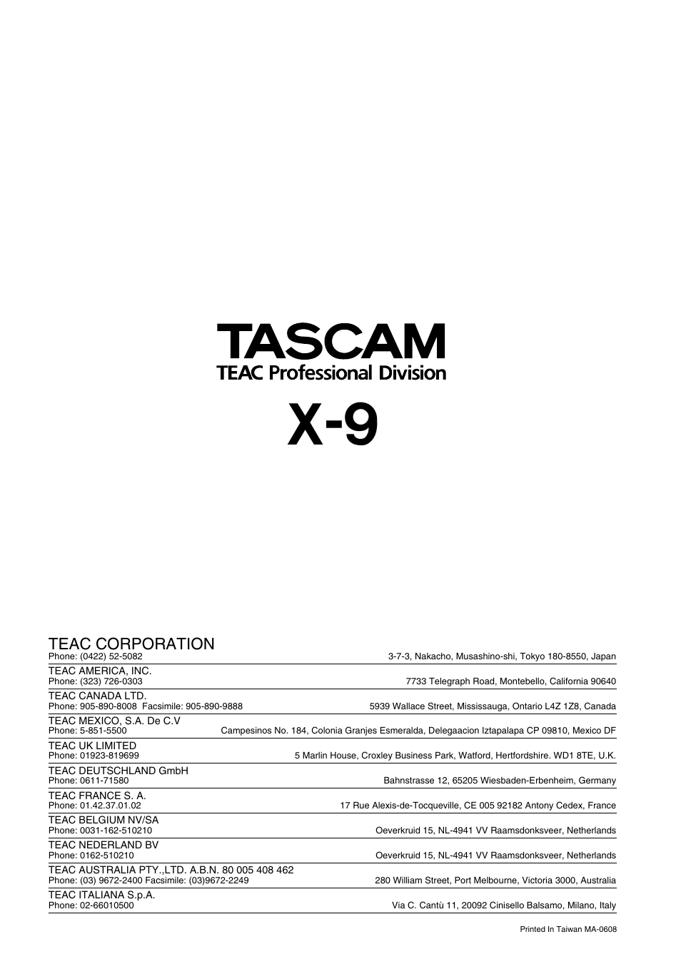 Teac corporation | GE X-9 User Manual | Page 36 / 36