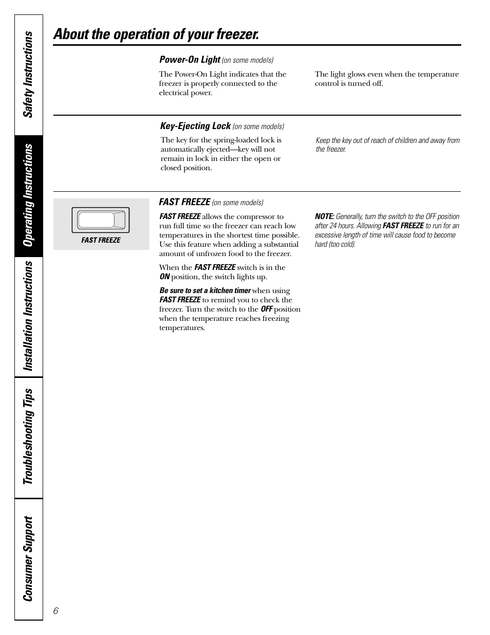 About the operation of your freezer | GE FCM5 User Manual | Page 6 / 16