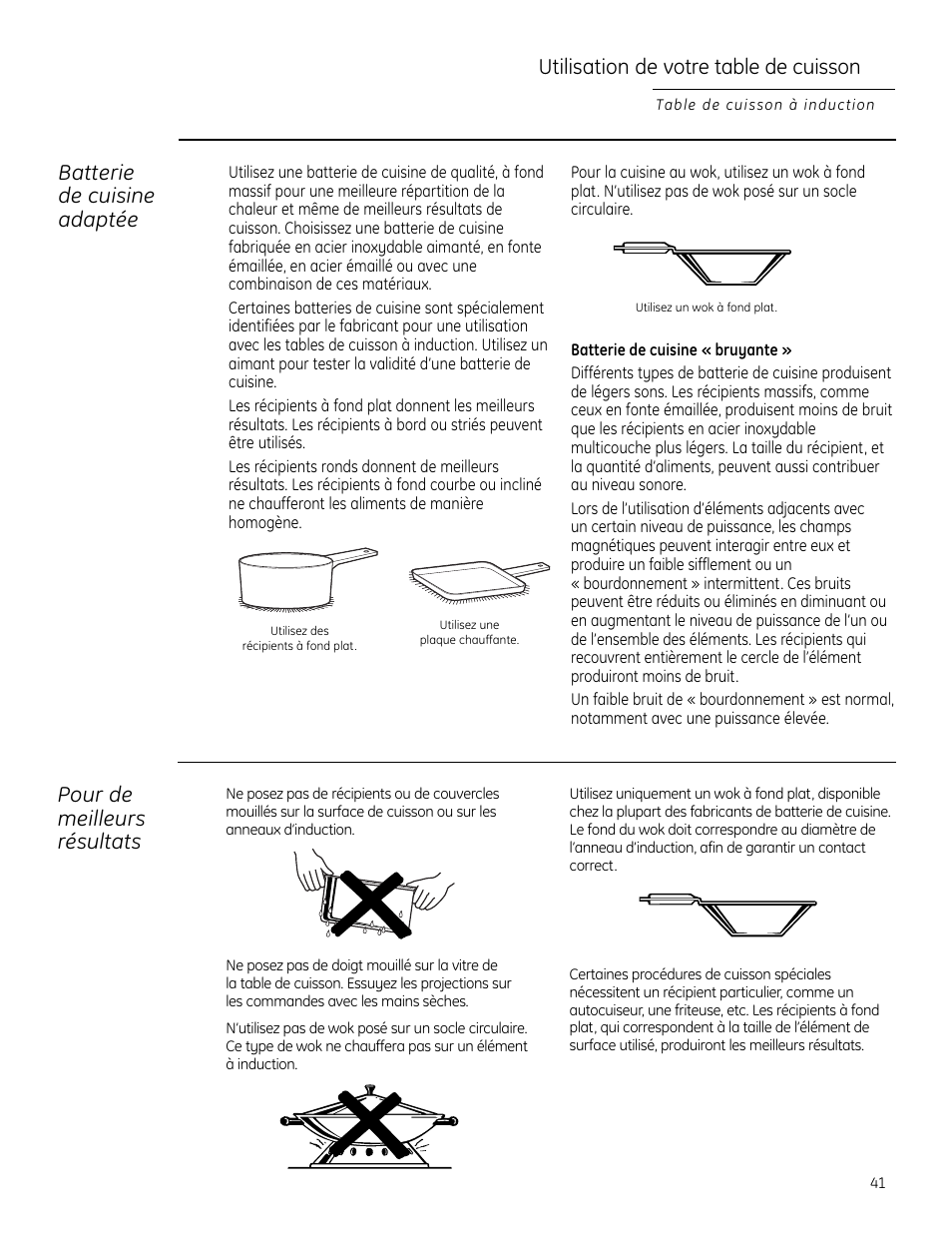 Utilisation de votre table de cuisson | GE ZHU30 User Manual | Page 41 / 80
