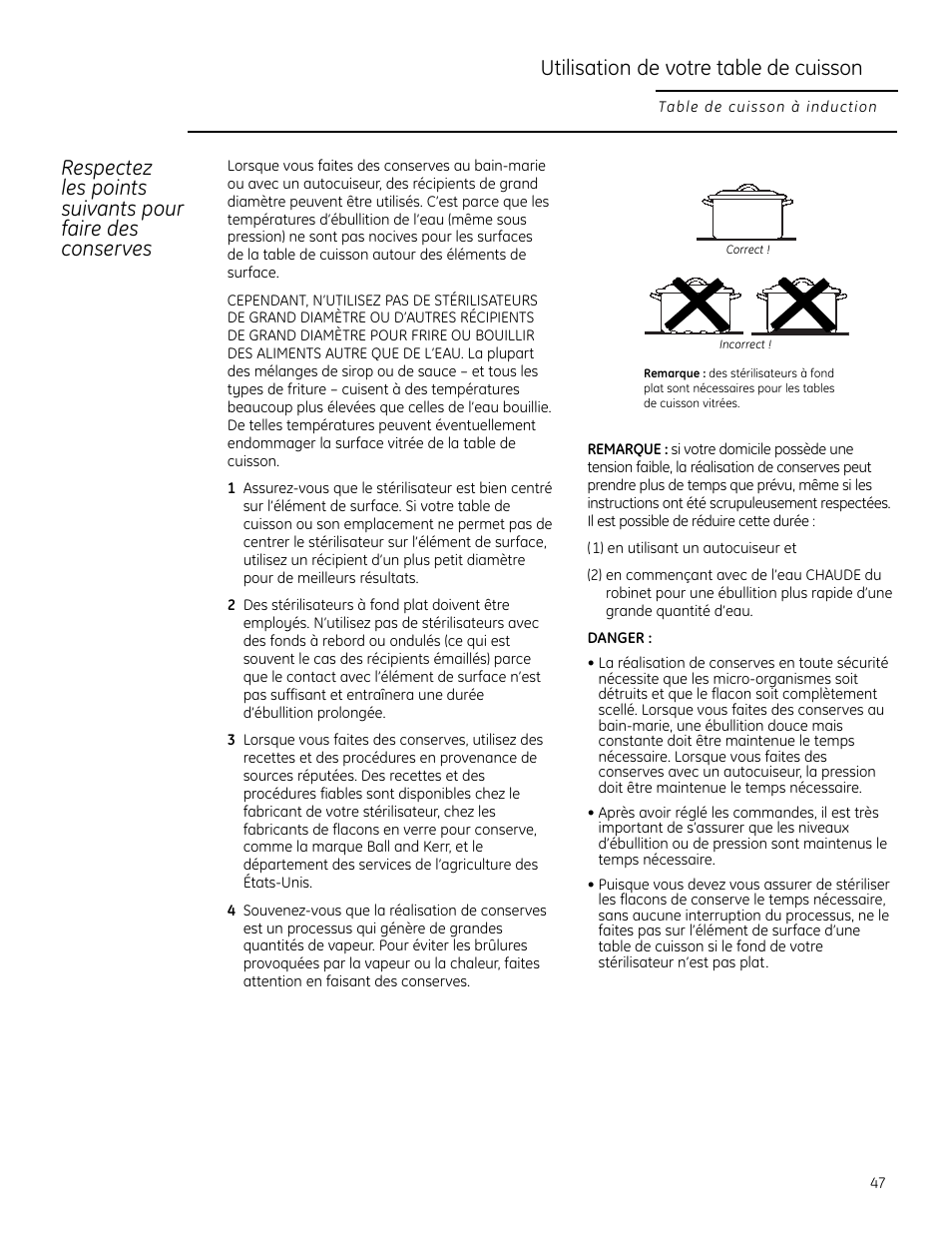 Utilisation de votre table de cuisson | GE ZHU30 User Manual | Page 47 / 80