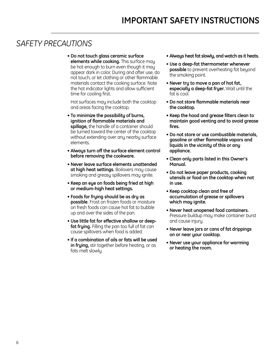 Important safety instructions, Safety precautions | GE ZHU30 User Manual | Page 6 / 80