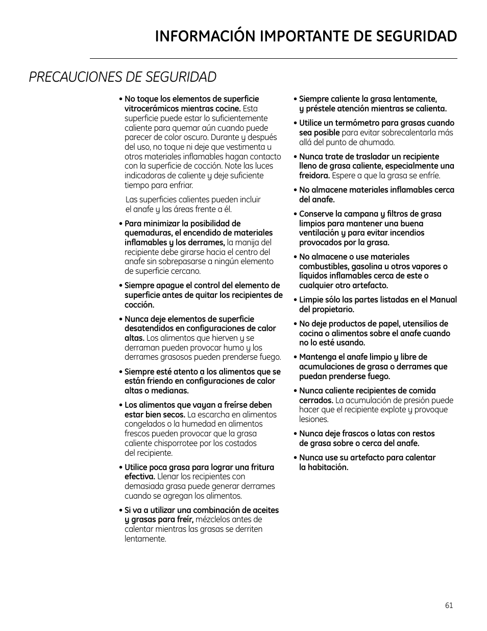 Información importante de seguridad, Precauciones de seguridad | GE ZHU30 User Manual | Page 61 / 80