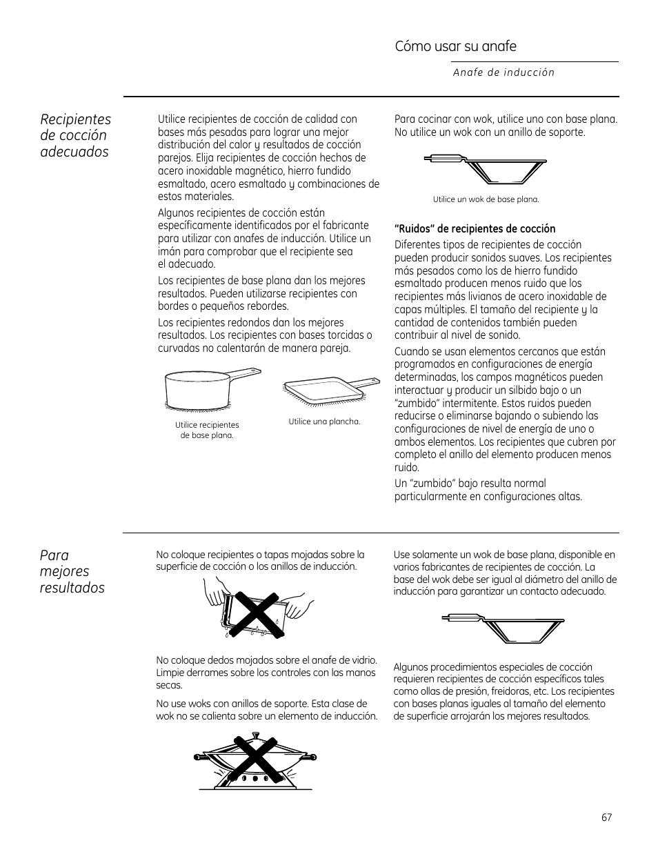 Cómo usar su anafe | GE ZHU30 User Manual | Page 67 / 80