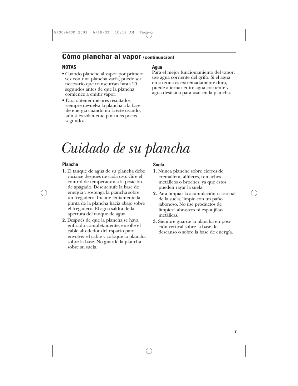 Cuidado de su plancha, Cómo planchar al vapor | GE 840096400 User Manual | Page 14 / 16