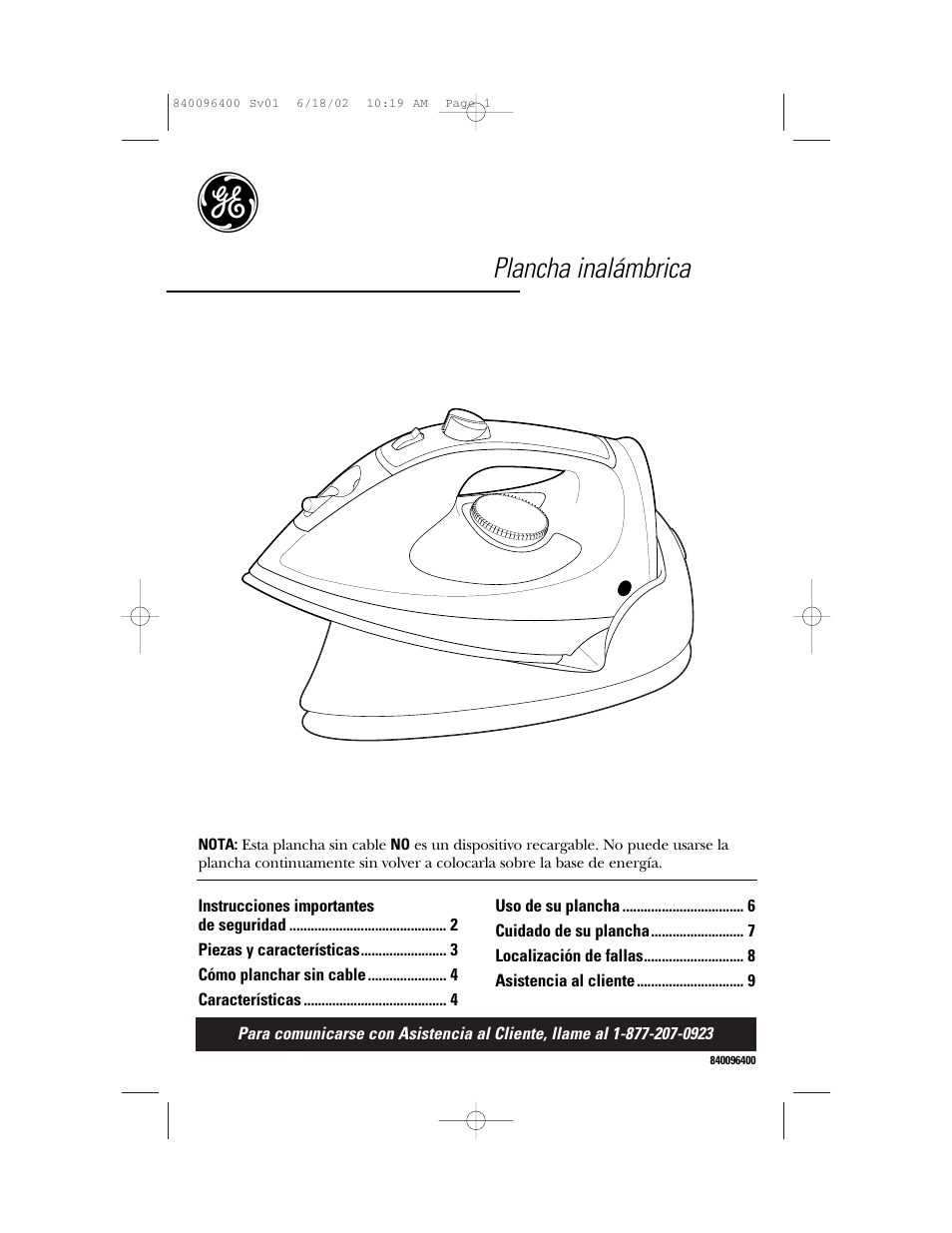 Plancha inalámbrica | GE 840096400 User Manual | Page 8 / 16