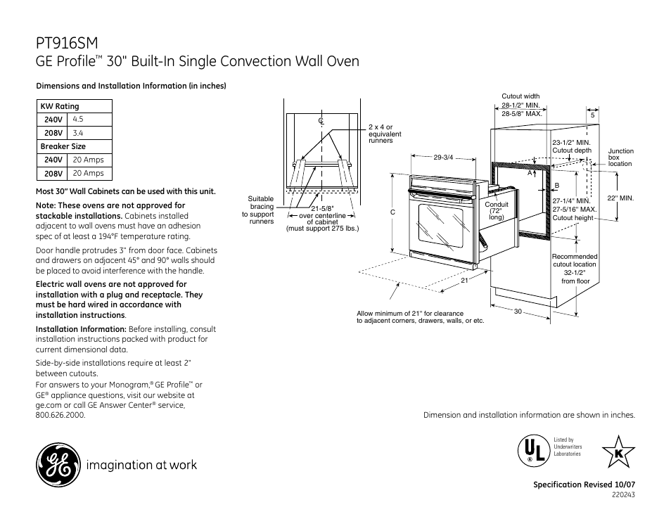 GE PT916SM User Manual | 3 pages