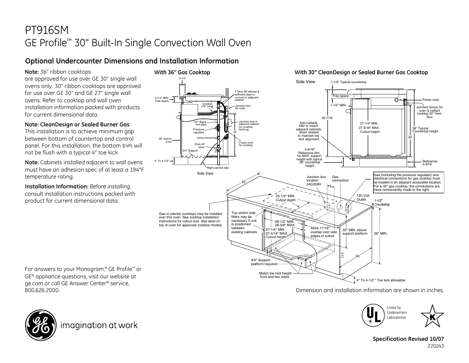 Pt916sm, 30" built-in single convection wall oven, For answers to your monogram | Ge profile, Or ge | GE PT916SM User Manual | Page 2 / 3