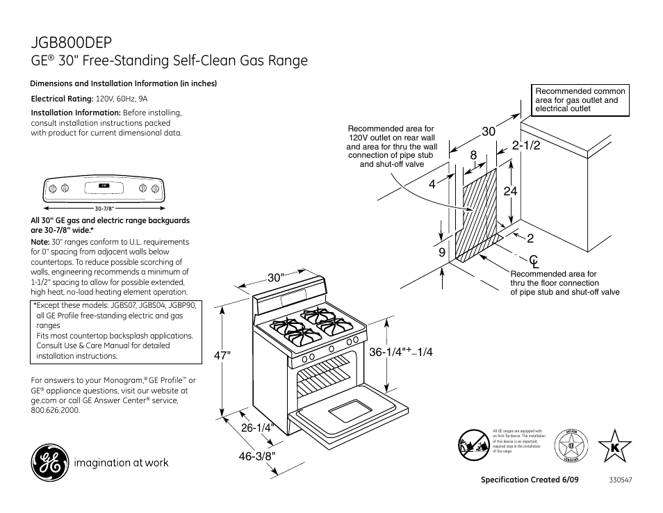 GE Profile JGB800DEP User Manual | 2 pages