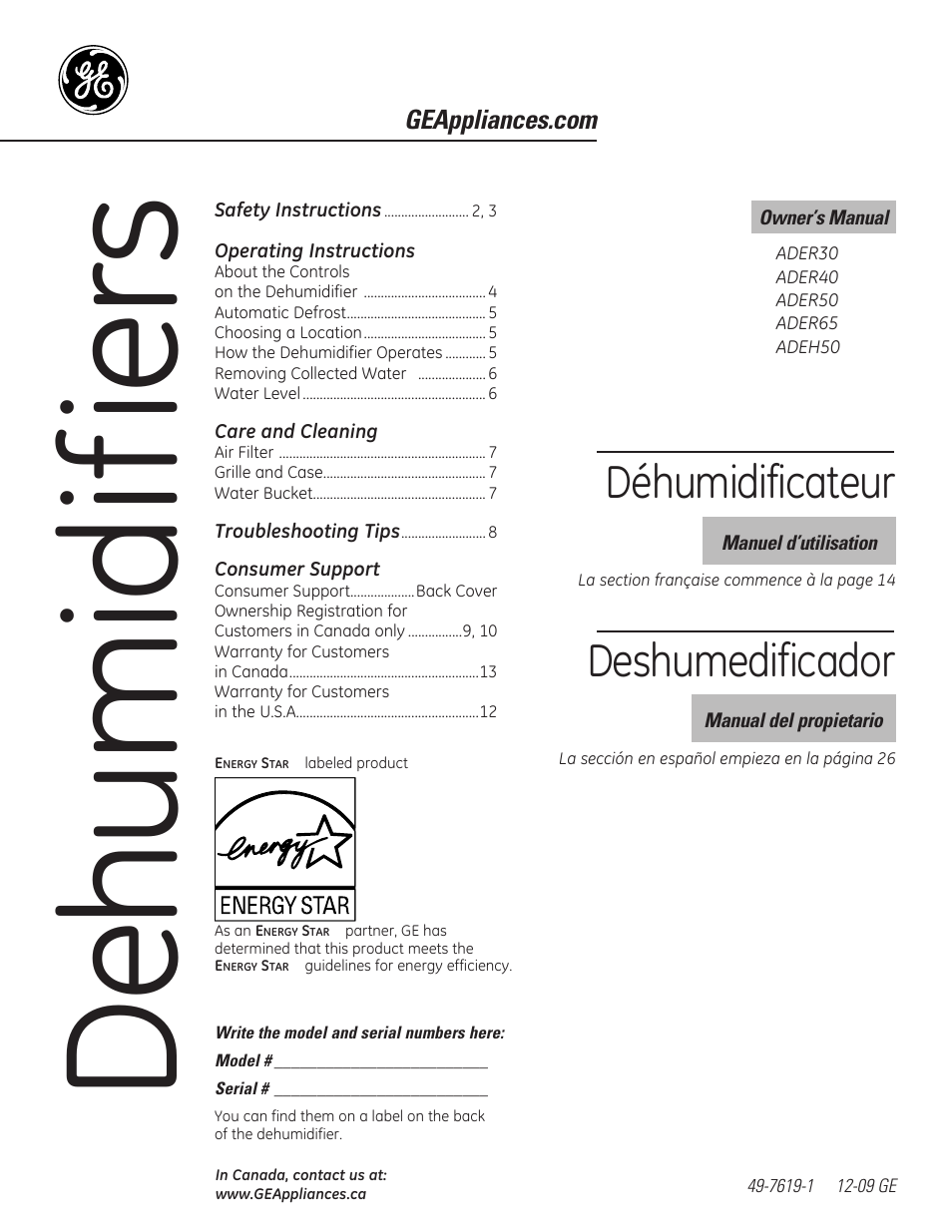 GE ADER40 User Manual | 36 pages