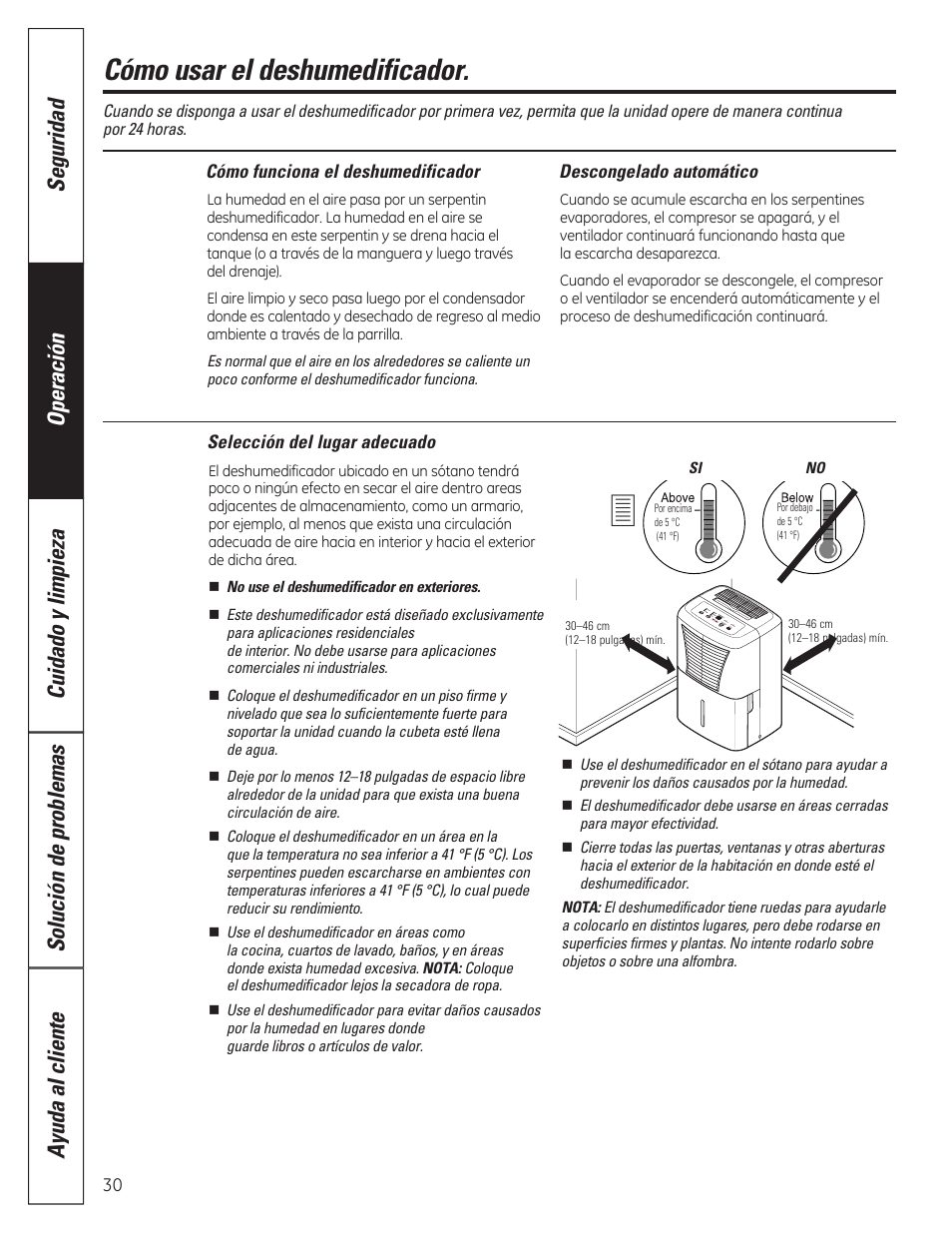 Cómo usar el deshumedificador | GE ADER40 User Manual | Page 30 / 36