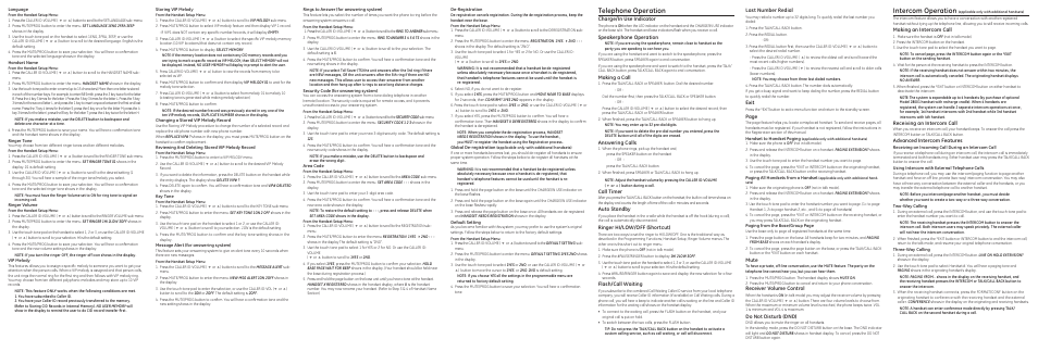 Telephone operation, Intercom operation, Last number redial | Exit, Page, Mute, Receiver volume control, Do not disturb (dnd), Charge/in use indicator, Speakerphone operation | GE 28031 User Manual | Page 2 / 4
