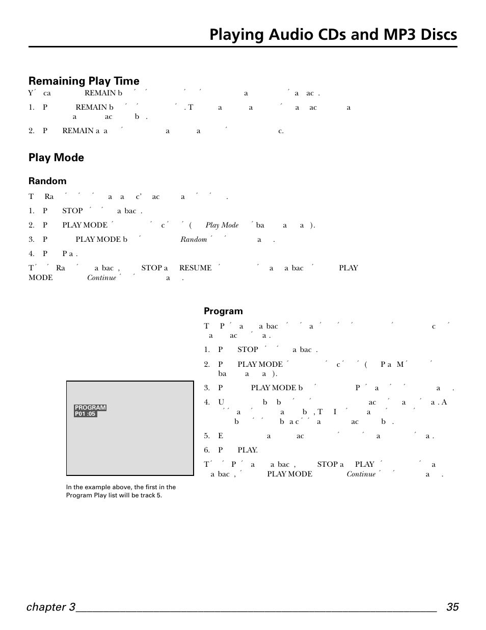 Playing audio cds and mp3 discs, Chapter 3, Remaining play time | Play mode | GE GE1101P User Manual | Page 37 / 66