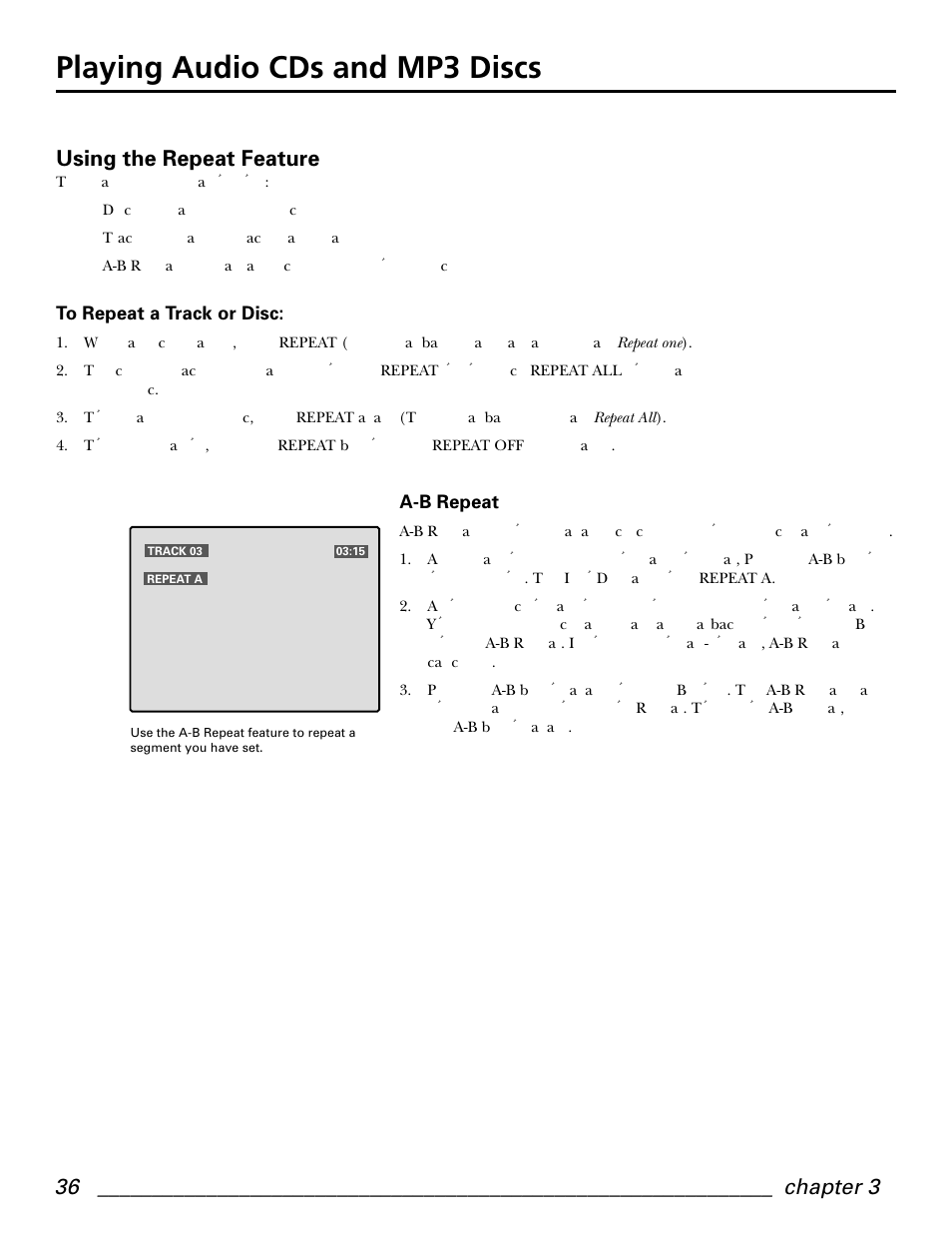 Playing audio cds and mp3 discs, Using the repeat feature | GE GE1101P User Manual | Page 38 / 66