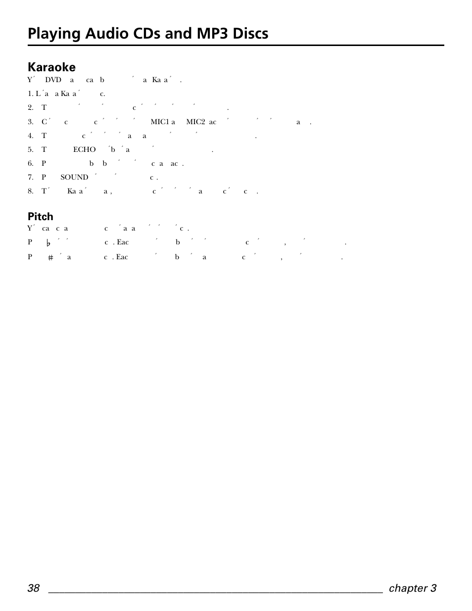 Playing audio cds and mp3 discs, Karaoke, Pitch | GE GE1101P User Manual | Page 40 / 66