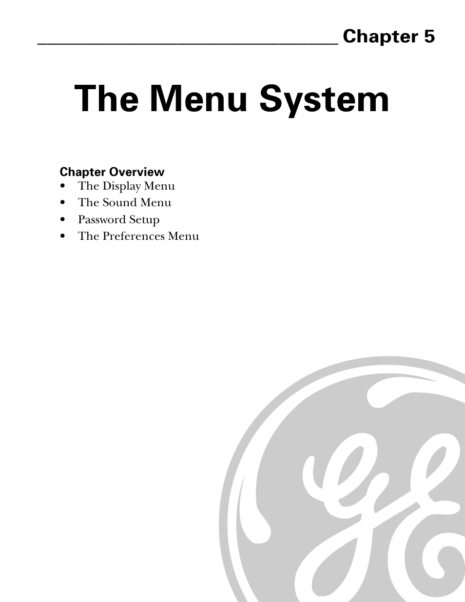 The menu system, Chapter 5 | GE GE1101P User Manual | Page 45 / 66
