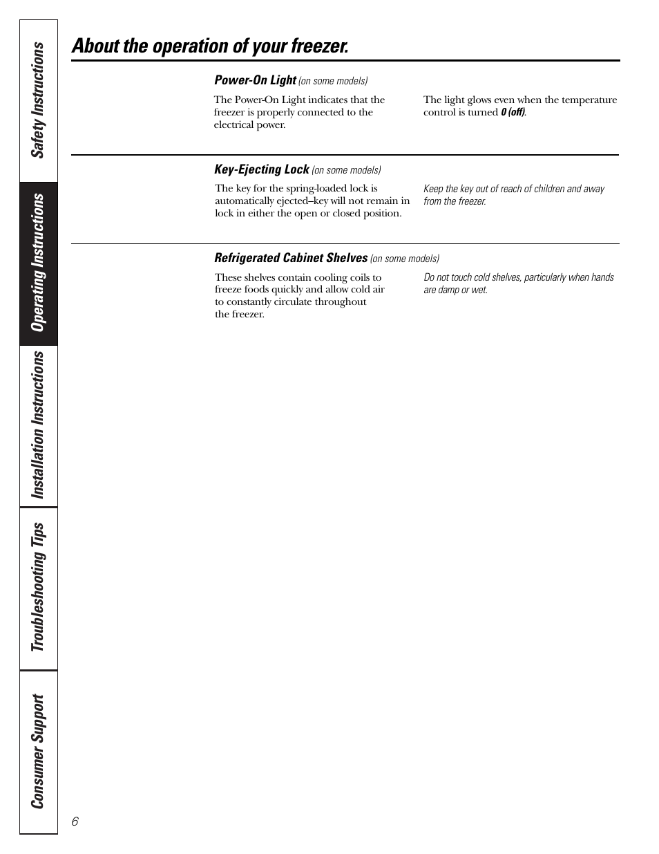 About the operation of your freezer | GE FUM5 User Manual | Page 6 / 16