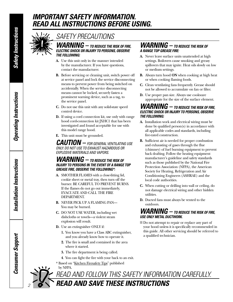 Safety information, Caution, Warning | GE 164D4290P393 User Manual | Page 2 / 20