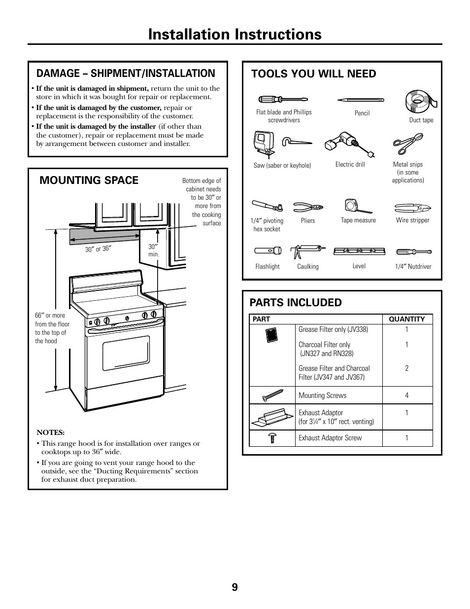 Installation instructions, Tools you will need | GE 164D4290P393 User Manual | Page 9 / 20