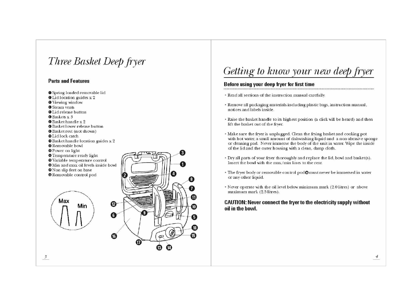 Three basket deep fryer, Getting to know your new deep fryer | GE 681131689465 User Manual | Page 3 / 8