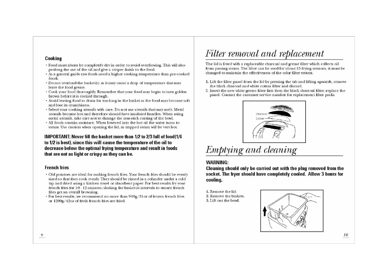 Filter removal and replacemen t, Emptying and clmning | GE 681131689465 User Manual | Page 6 / 8