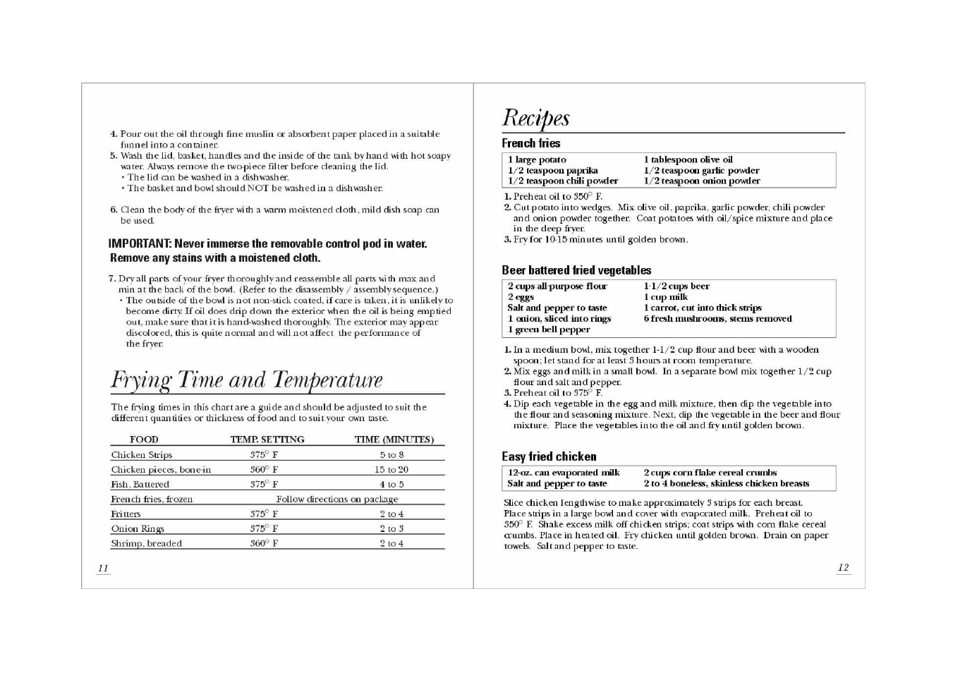 Frying time and temperature | GE 681131689465 User Manual | Page 7 / 8