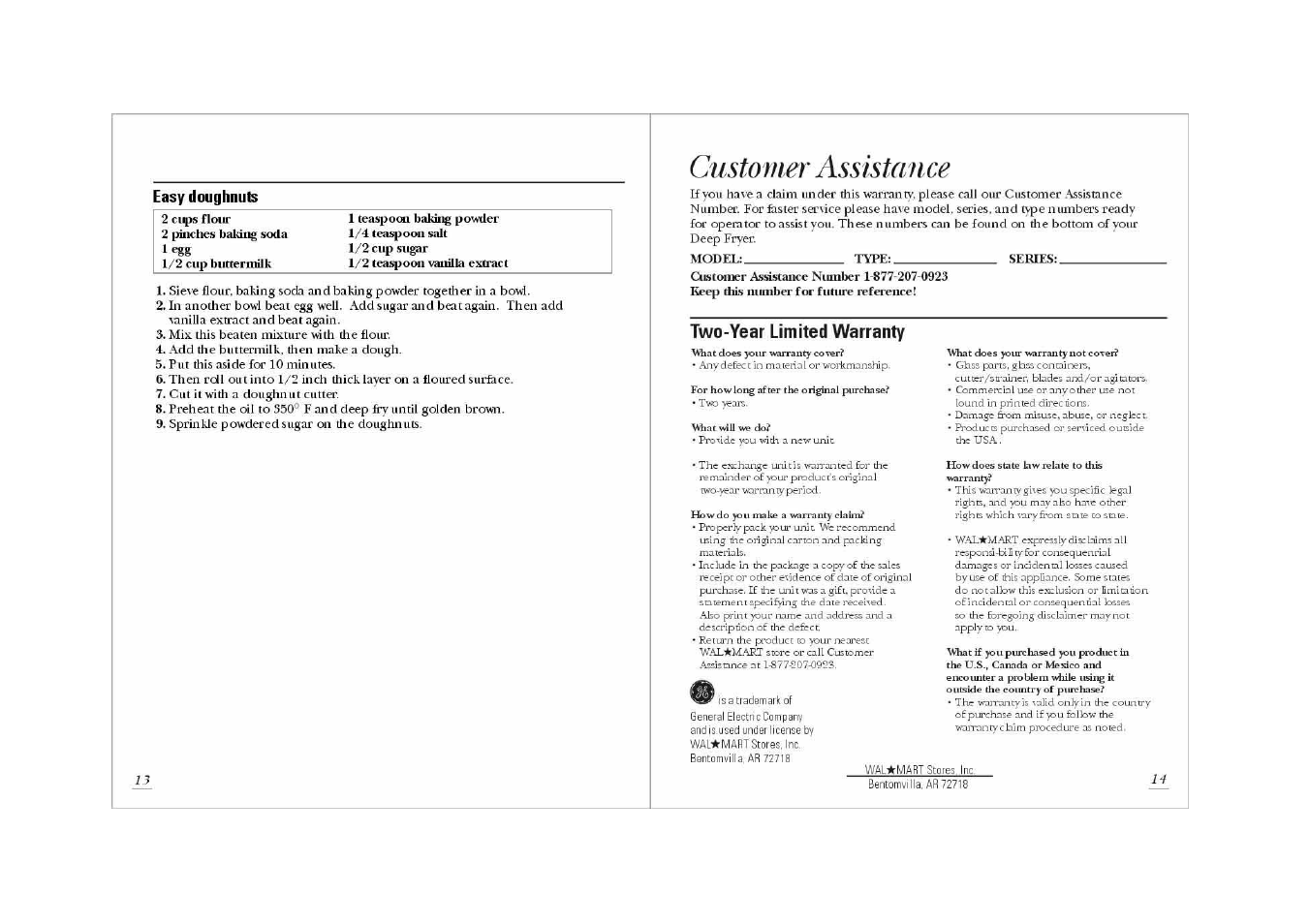 Customer assistance | GE 681131689465 User Manual | Page 8 / 8