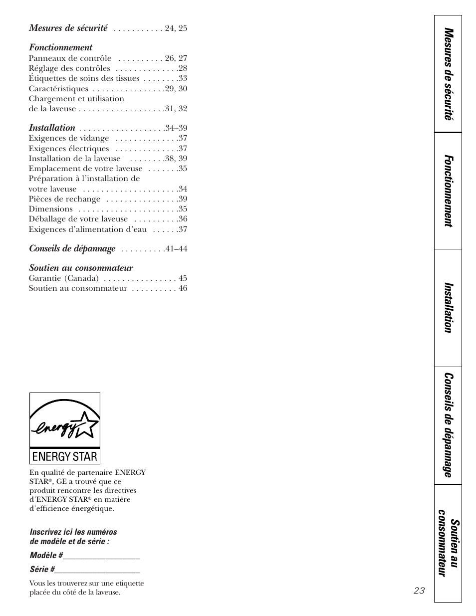 Francais, Fonctionnement, Soutien au consommateur | GE GBVH6260 User Manual | Page 23 / 72