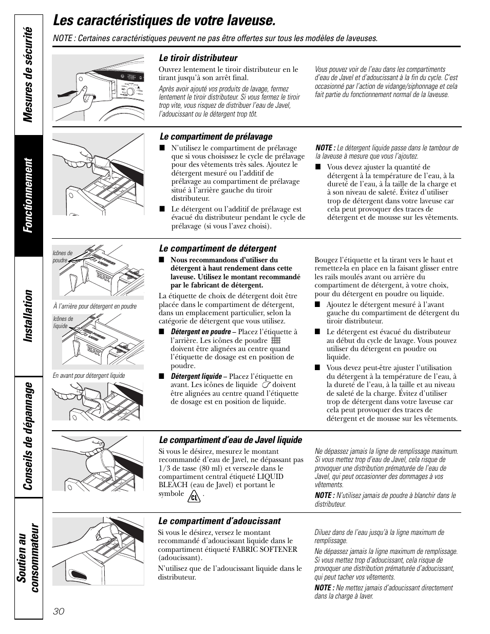 Les caractéristiques de votre laveuse | GE GBVH6260 User Manual | Page 30 / 72