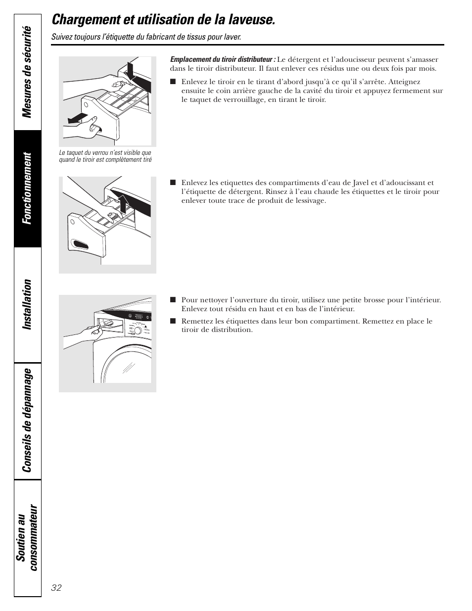 Chargement et utilisation de la laveuse | GE GBVH6260 User Manual | Page 32 / 72