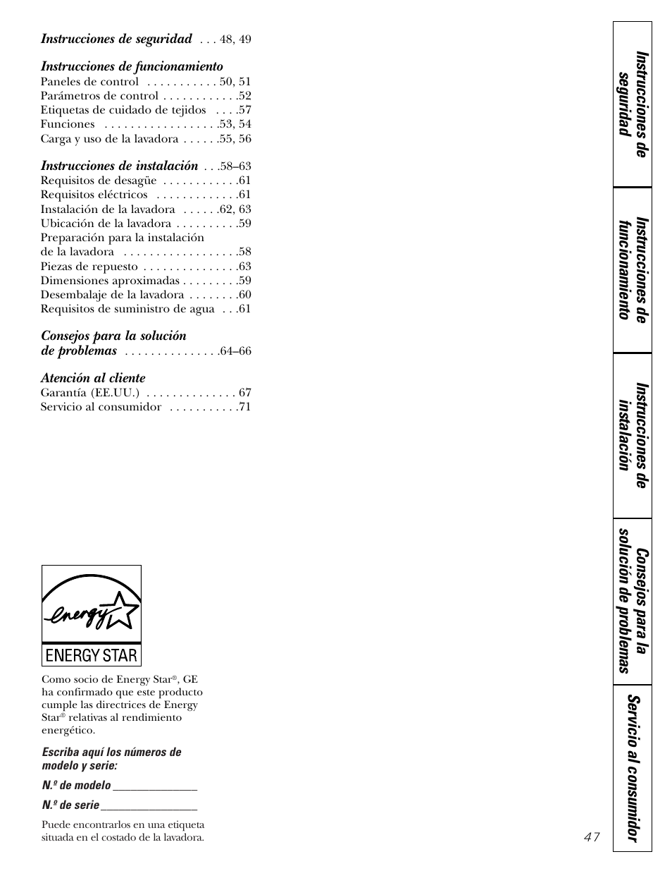 Español, Instrucciones de funcionamiento, Atención al cliente | GE GBVH6260 User Manual | Page 47 / 72