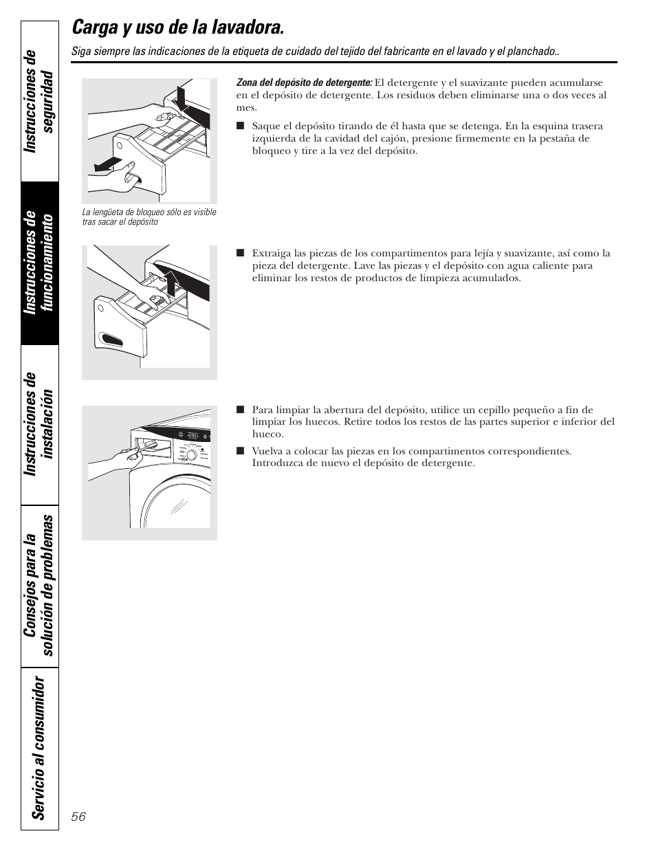 Carga y uso de la lavadora | GE GBVH6260 User Manual | Page 56 / 72