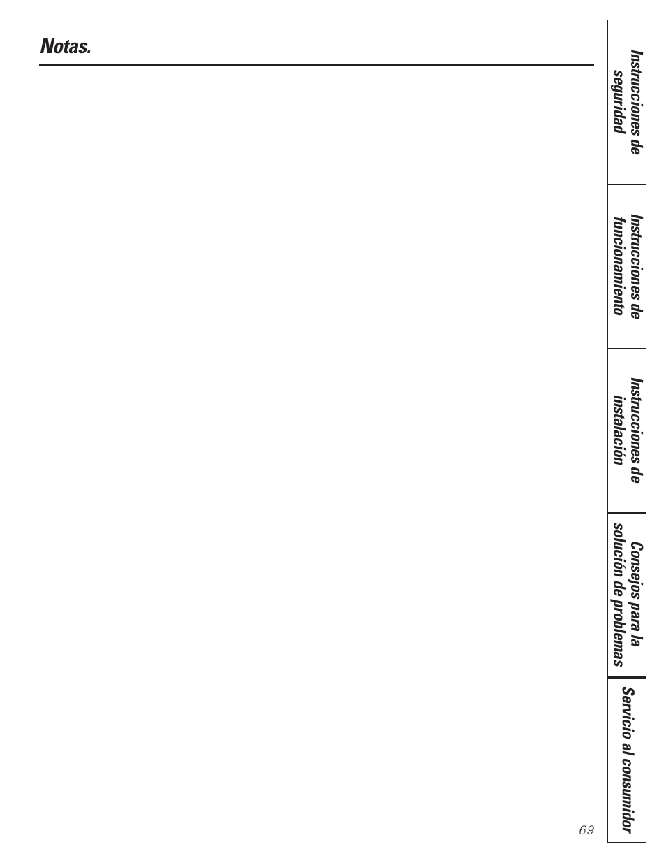 Notas | GE GBVH6260 User Manual | Page 69 / 72