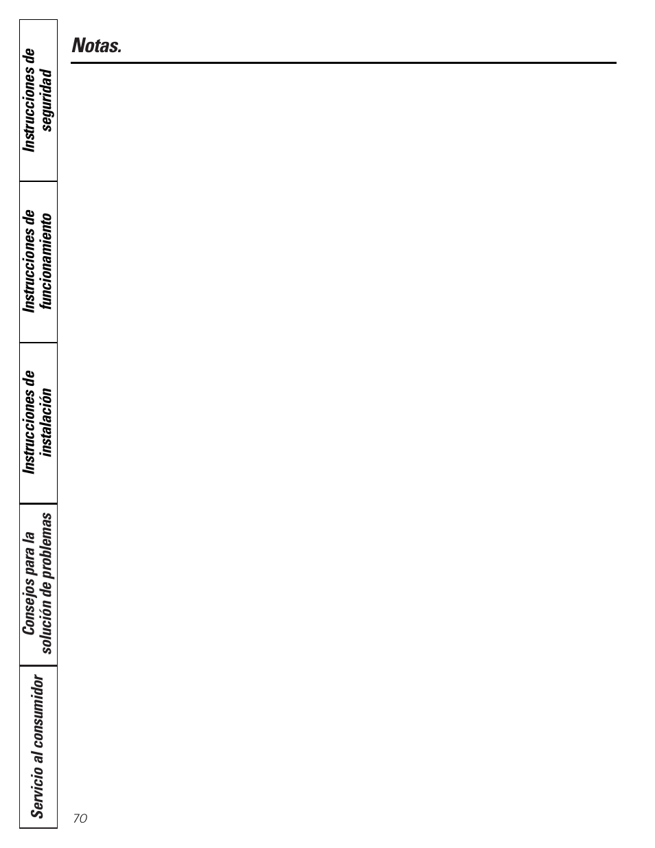 Notas | GE GBVH6260 User Manual | Page 70 / 72