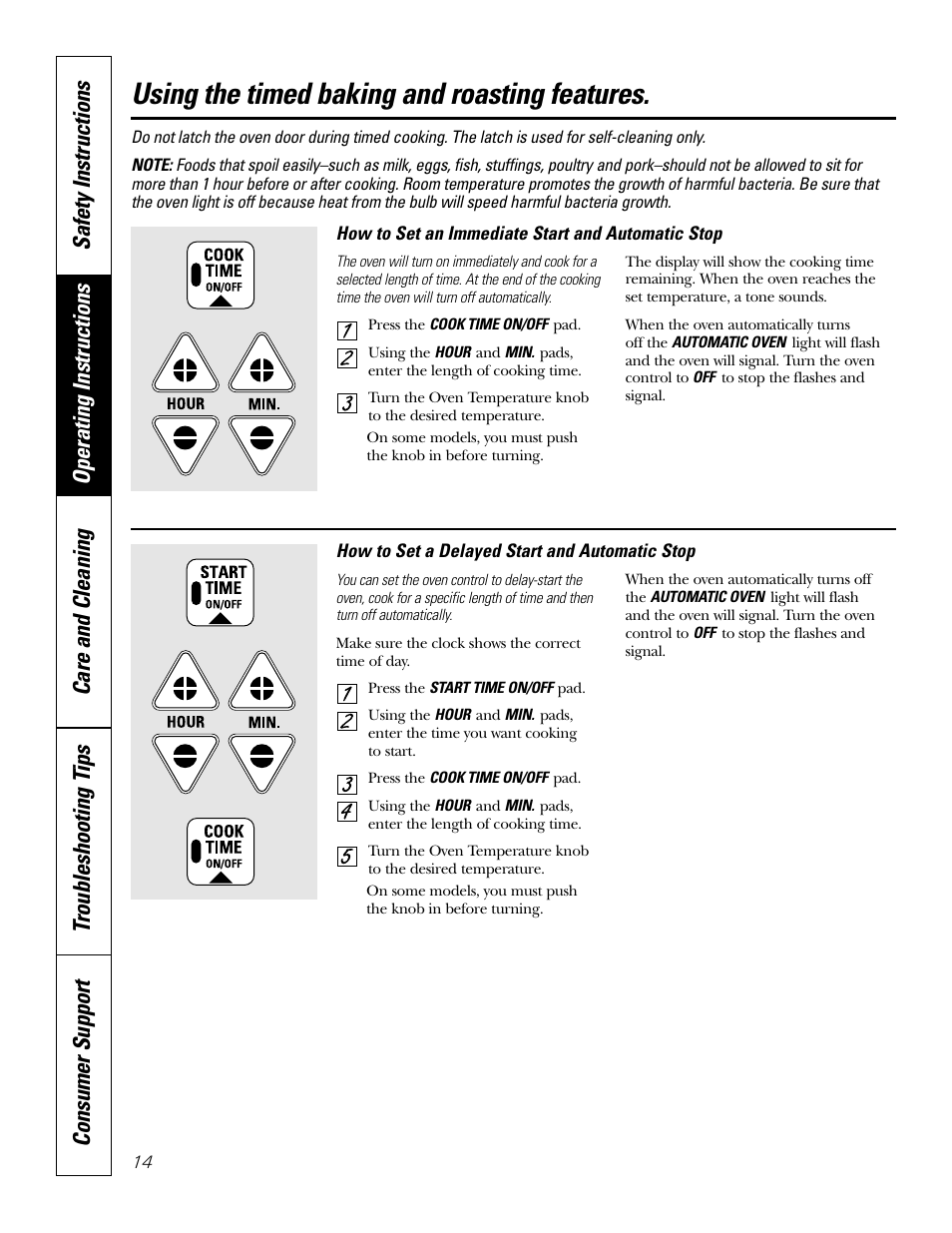 Timed baking & roasting, Using the timed baking and roasting features | GE EER 3000 User Manual | Page 14 / 32