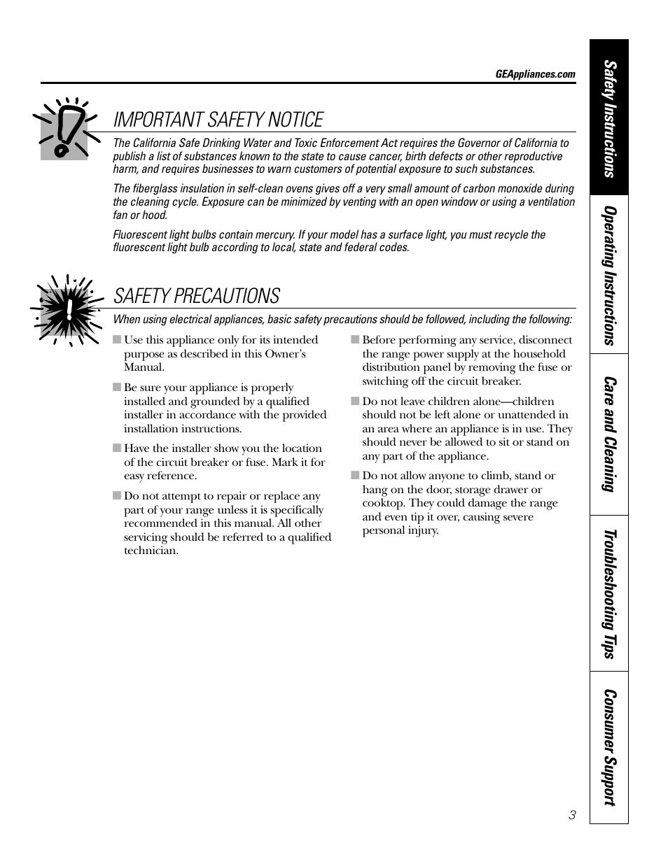 Important safety notice, Safety precautions | GE EER 3000 User Manual | Page 3 / 32