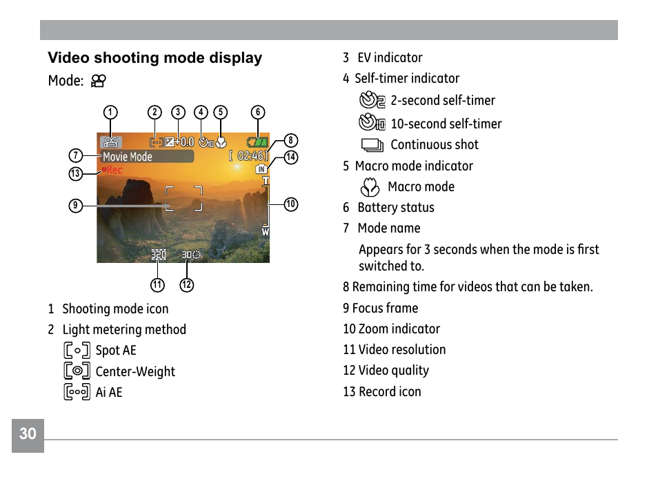 0  0  video shooting mode display mode | GE H855 User Manual | Page 34 / 90