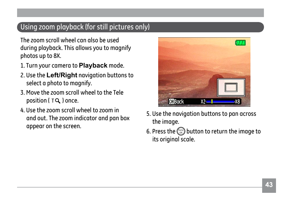 Using zoom playback (for still pictures only) | GE H855 User Manual | Page 47 / 90