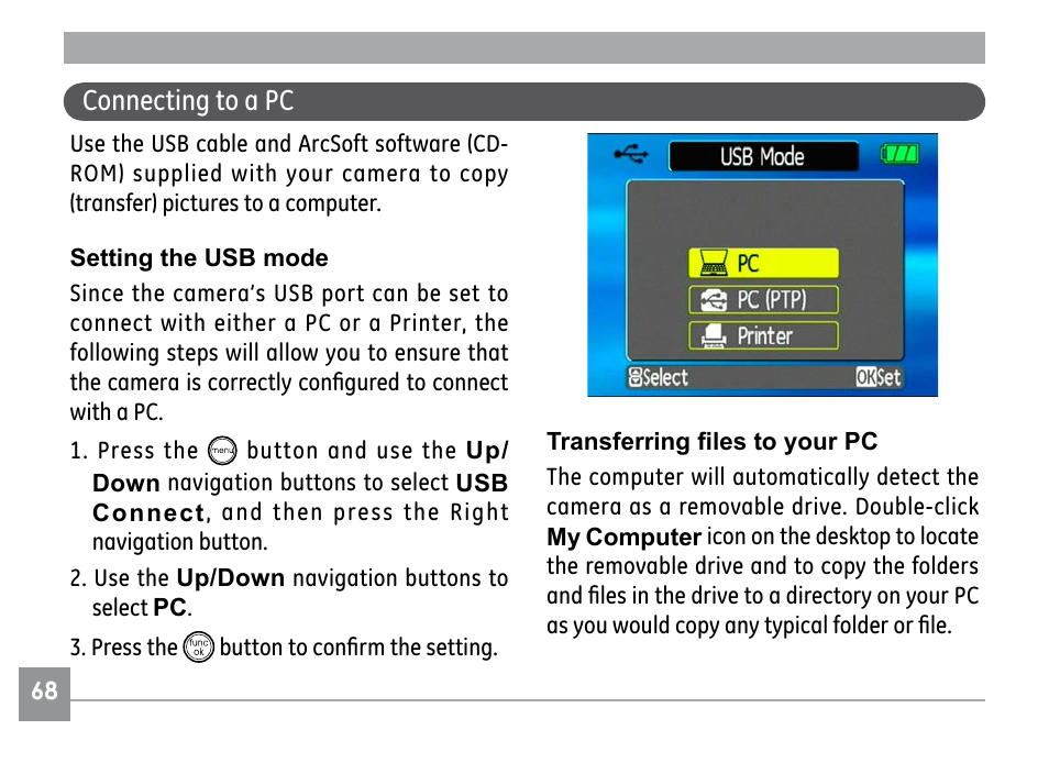 Connecting to a pc | GE H855 User Manual | Page 72 / 90