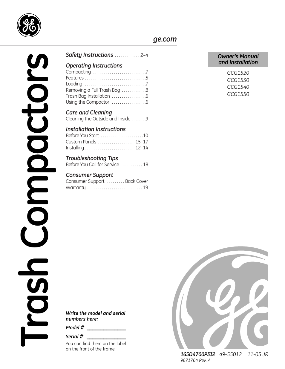 GE GCG1540 User Manual | 20 pages