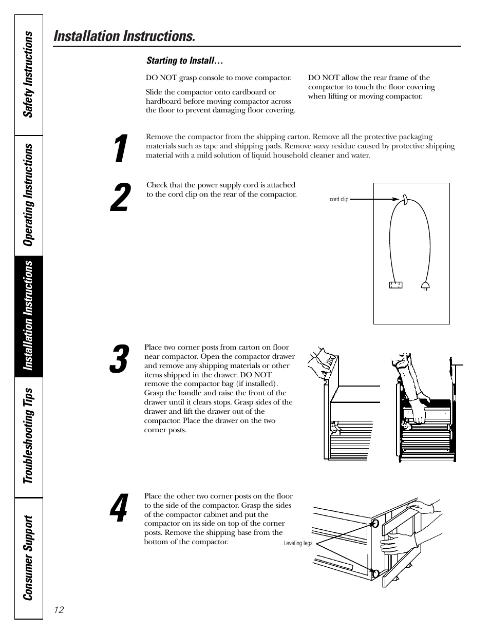 Installing, Installing –14 | GE GCG1540 User Manual | Page 12 / 20