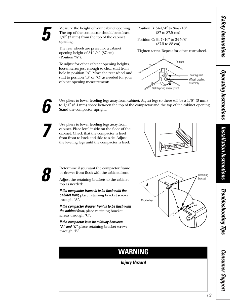 Warning | GE GCG1540 User Manual | Page 13 / 20