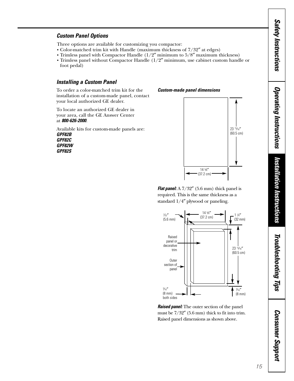 Custom panels, Custom panels –17, Installing a custom panel | Custom panel options | GE GCG1540 User Manual | Page 15 / 20