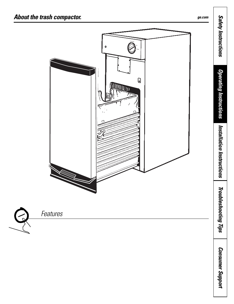 Features, About the trash compactor | GE GCG1540 User Manual | Page 5 / 20