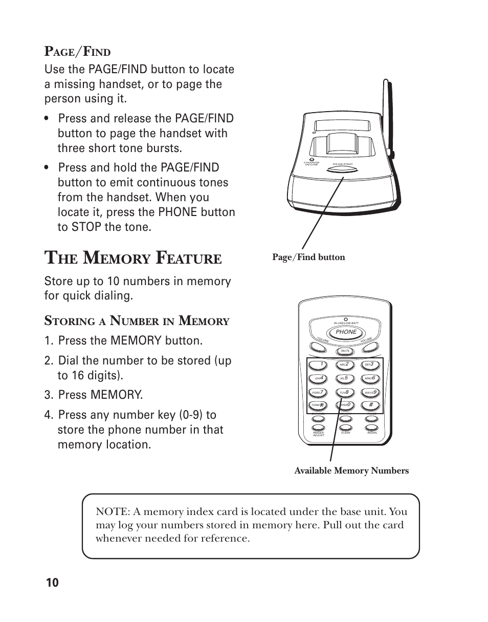 The memory feature, Storing a number in memory, Changing a stored number | Emory, Eature, Toring, Umber | GE 2-9917 User Manual | Page 10 / 20