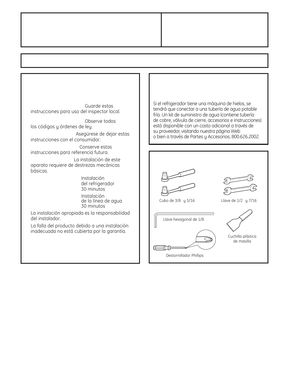 Preparación para instalar el refrigerador, Instrucciones para refrigerador la instalación, Importante | GE 200D8074P050 User Manual | Page 109 / 132