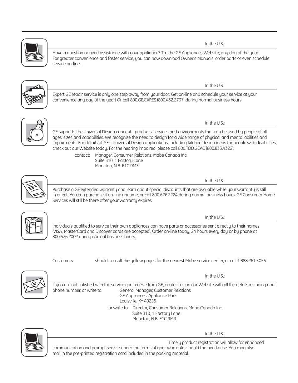 Consumer support, Consumer support. ge appliances website, Schedule service | Real life design studio, Extended warranties, Parts and accessories, Contact us, Register your appliance | GE 200D8074P050 User Manual | Page 132 / 132